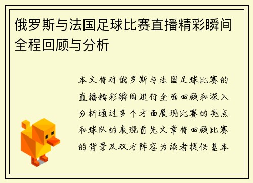 俄罗斯与法国足球比赛直播精彩瞬间全程回顾与分析